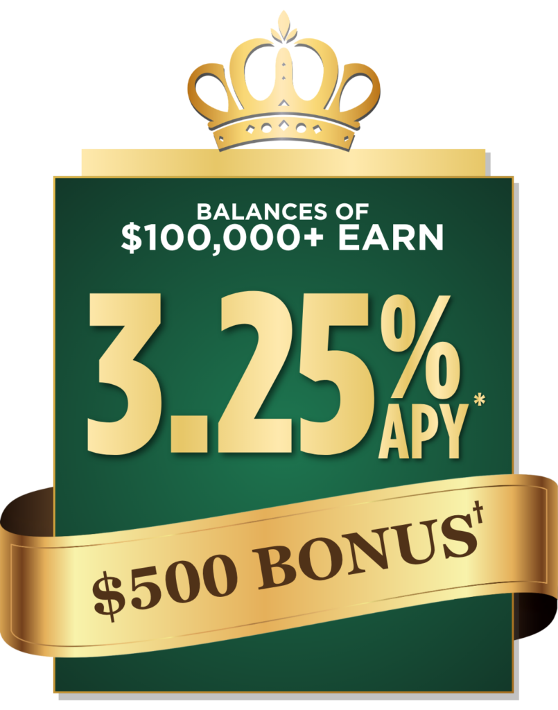 Balances of $100,000 or more earn 3.25% APY*. Earn $500 bonus†