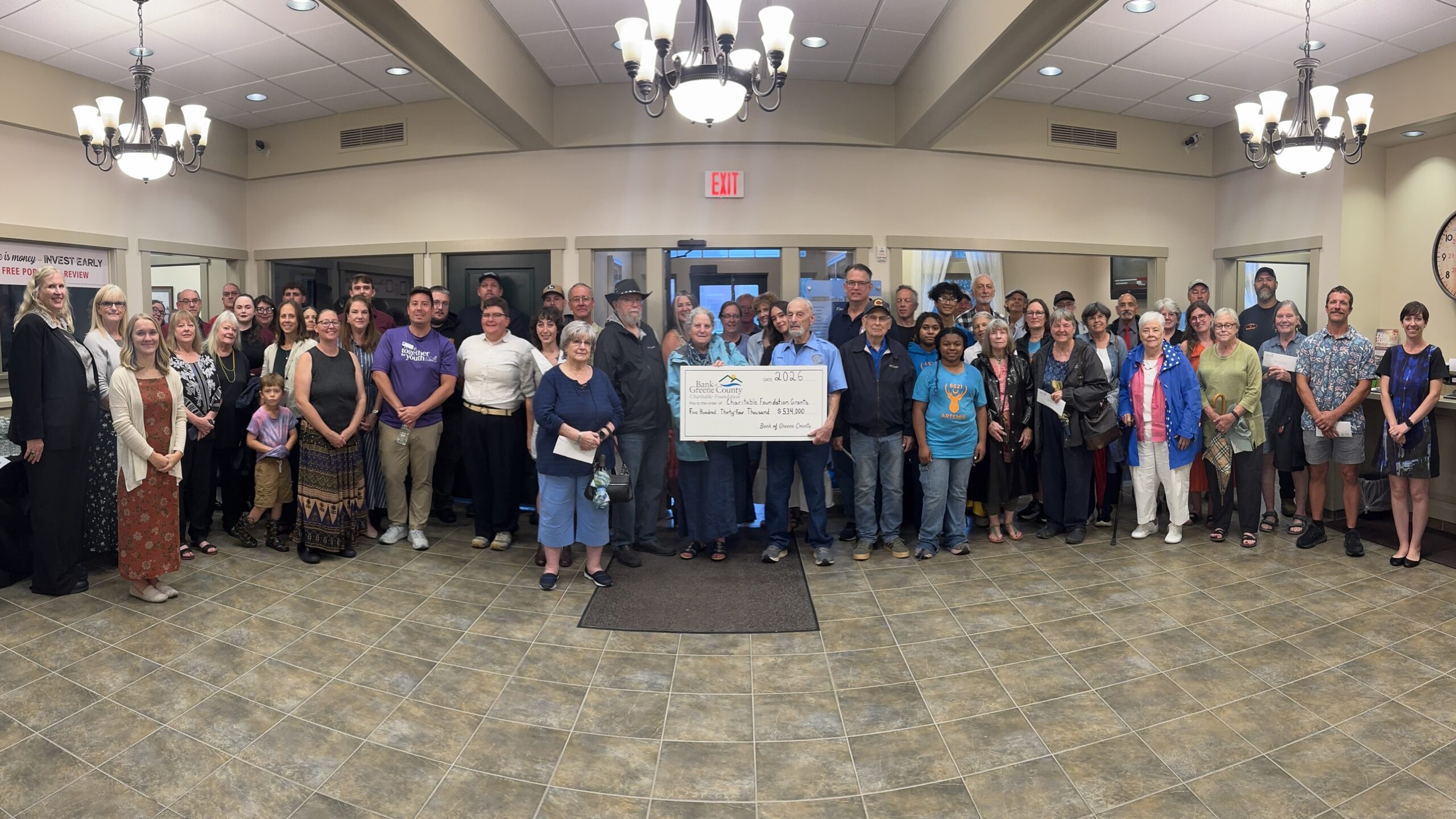 Chatham branch charitable ceremony group picture with big check