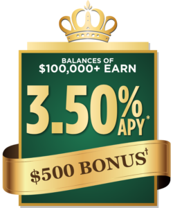 Balances of $100,000 or more earn 3.50% APY* and a $500 bonus†