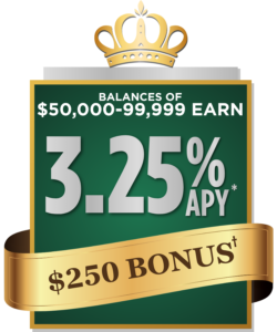 Balances of $50,000-99,999 earn 3.25% APY* and a $250 bonus†