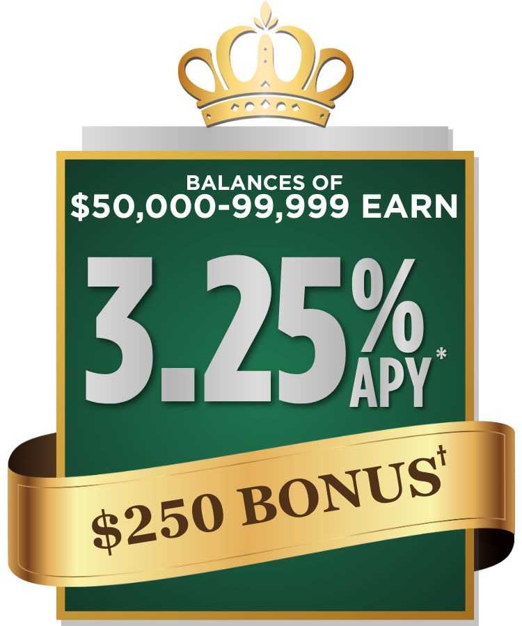 Balances of $50,000-99,999 earn 3.25% APY* and a $250 bonus†